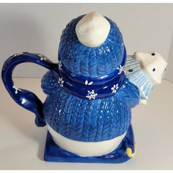 Ceramic Snowman Wearing Sweater Christmas Decorative Teapot Homespun Holiday. - Picture 5 of 12